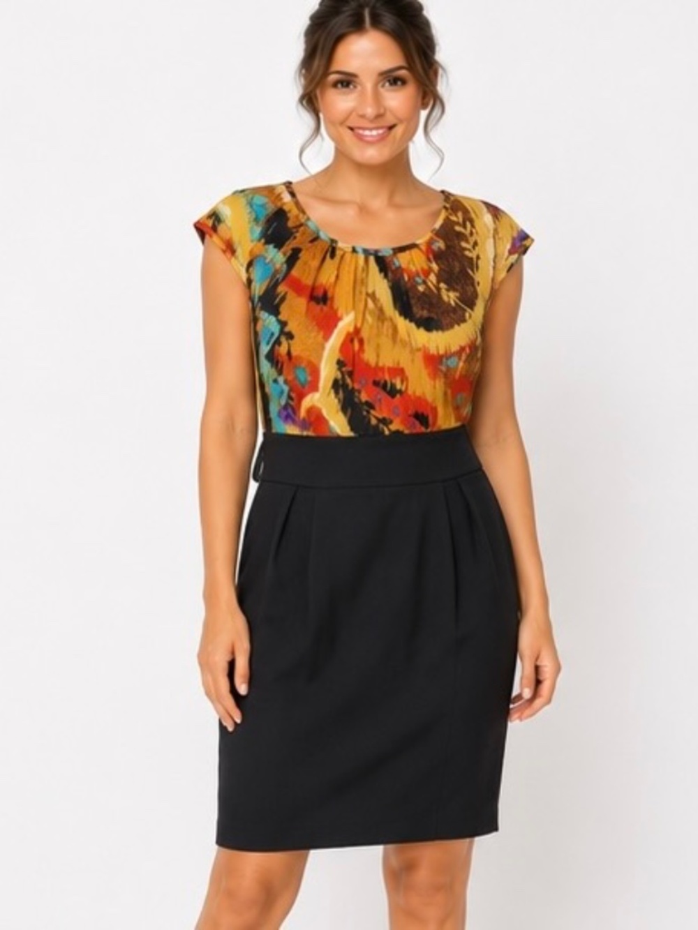ALYX Size 8 Black Colorful Abstract Print Bodice Fit & Flare Dress